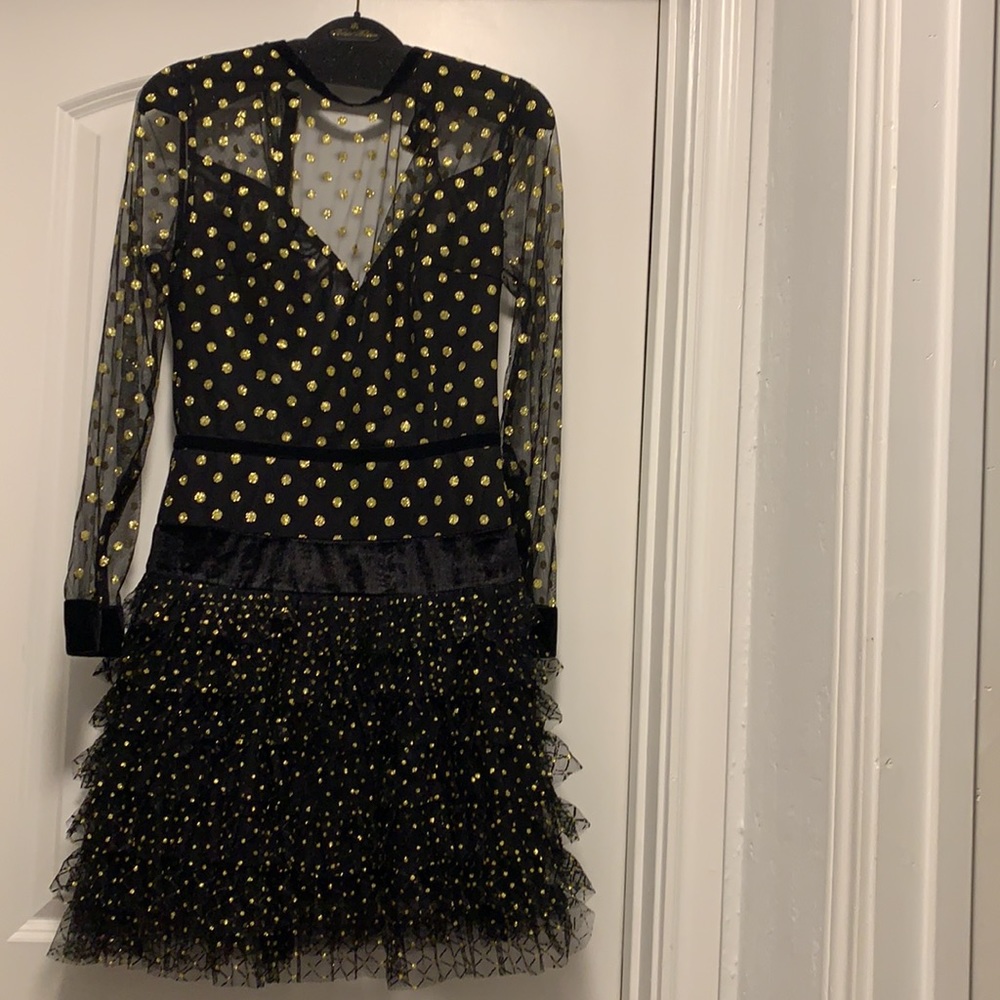 Bronx & Banco gold polka dot black mini dress